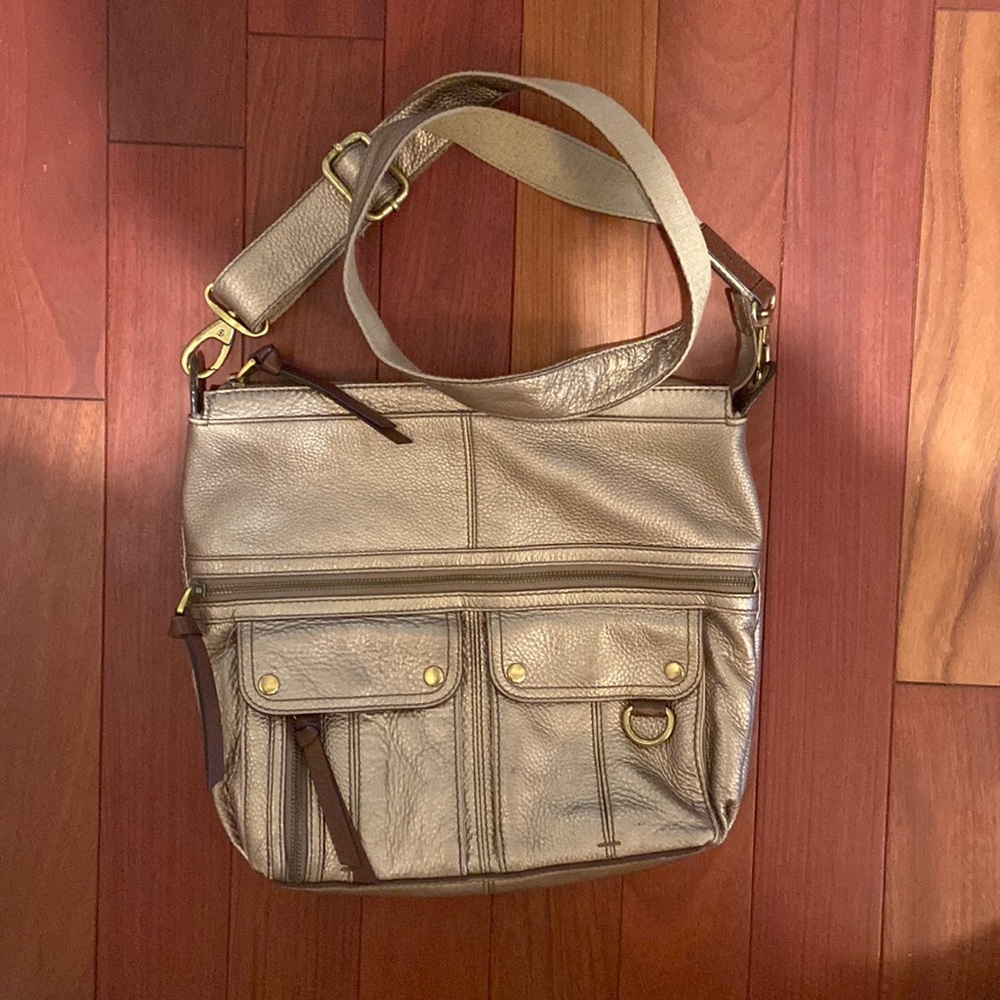 Metallic Gold Leather Fossil Shoulder/Crossbody Bag